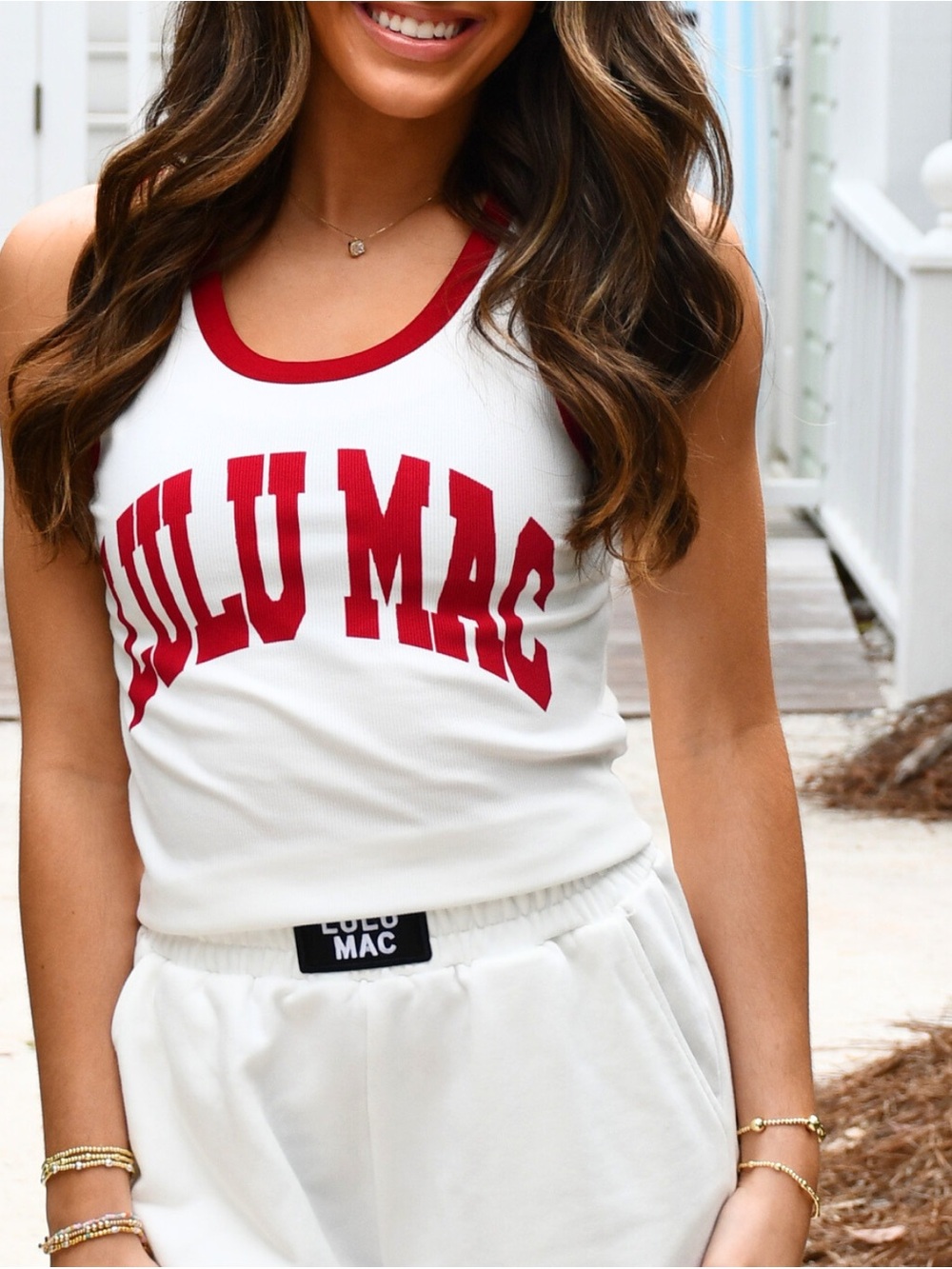Lulu Mac Cardinal Red Lettering Tank Top